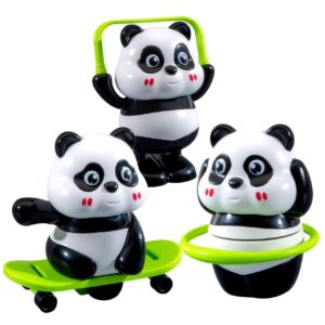Cute Panda Action Toy Set for Kids – Rotating, Jumping & Skateboarding Panda Toys | Interactive Educational Play Set (3 PCS)